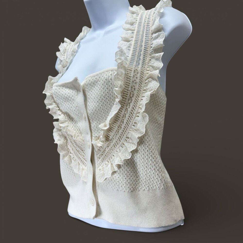 Anthropologie Pilcro White Eyelet Ruffle Tank Top - Picture 3 of 10